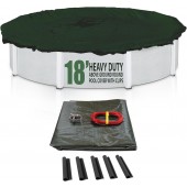SET SunSolar Energy Technologies-  Heavy Duty series Above Ground Solid Pool Cover for 18 Foot Round Swimming Pool - Winter Pool Cover with Sturdy Cable and Winch 12-Yr warranty. Cover Clips Included.