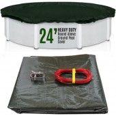 SET SunSolar Energy Technologies-  Heavy Duty series Above Ground Solid Pool Cover for 24 Foot Round Swimming Pool - Winter Pool Cover with Sturdy Cable and Winch 12-Yr warranty