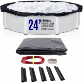 SET SunSolar Energy Technologies-  Premium series Above Ground Solid Pool Cover for 24 Foot Round Swimming Pool - Winter Pool Cover with Sturdy Cable and Winch 8-Yr warranty. Cover Clips Included.