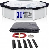 SET SunSolar Energy Technologies-  Premium series Above Ground Solid Pool Cover for 30 Foot Round Swimming Pool - Winter Pool Cover with Sturdy Cable and Winch 8-Yr warranty. Cover Clips Included.