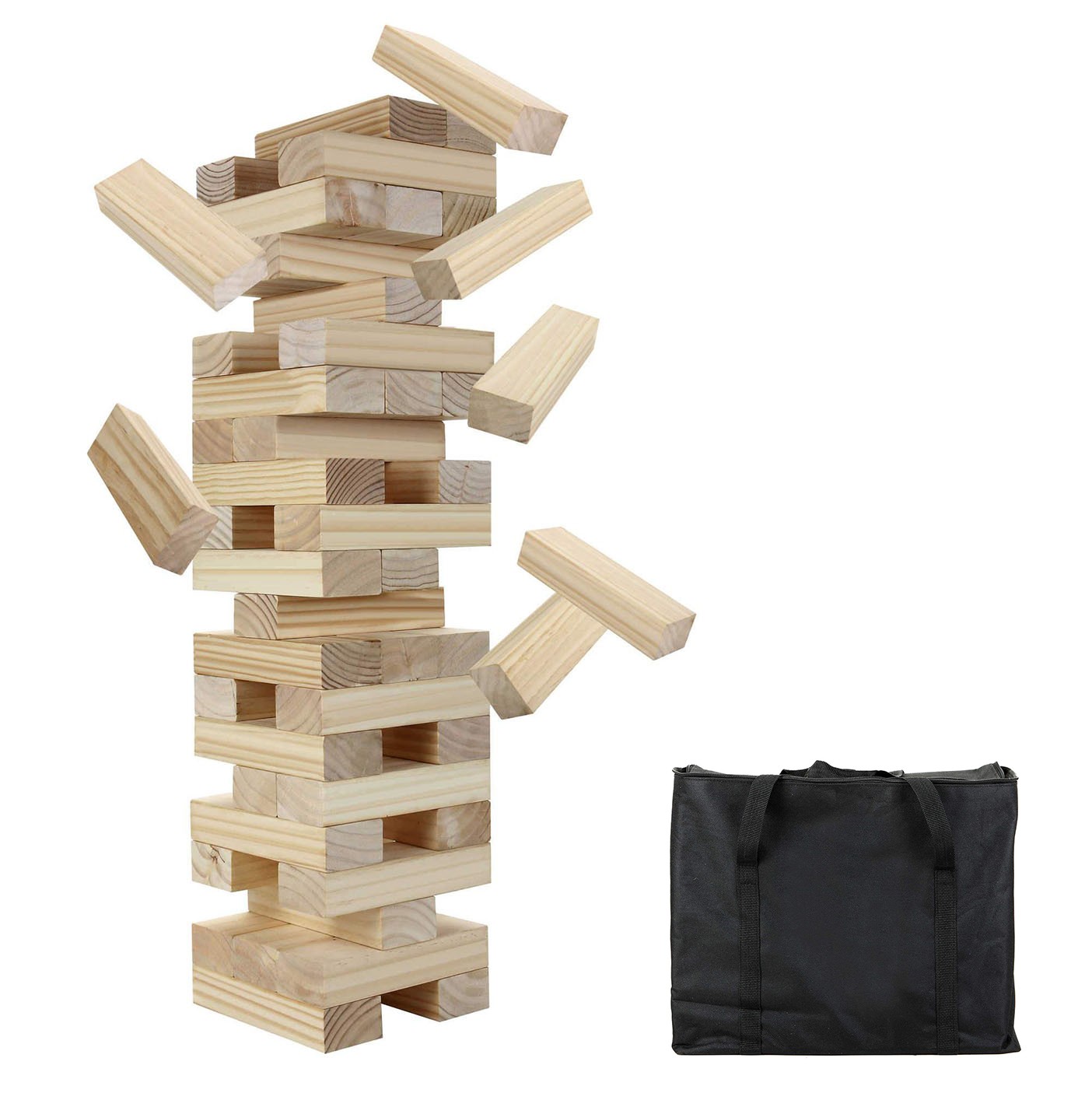 Giant Block-Out Wood Stacking Collapsing Game, 54 Pine Blocks with Carry Bag