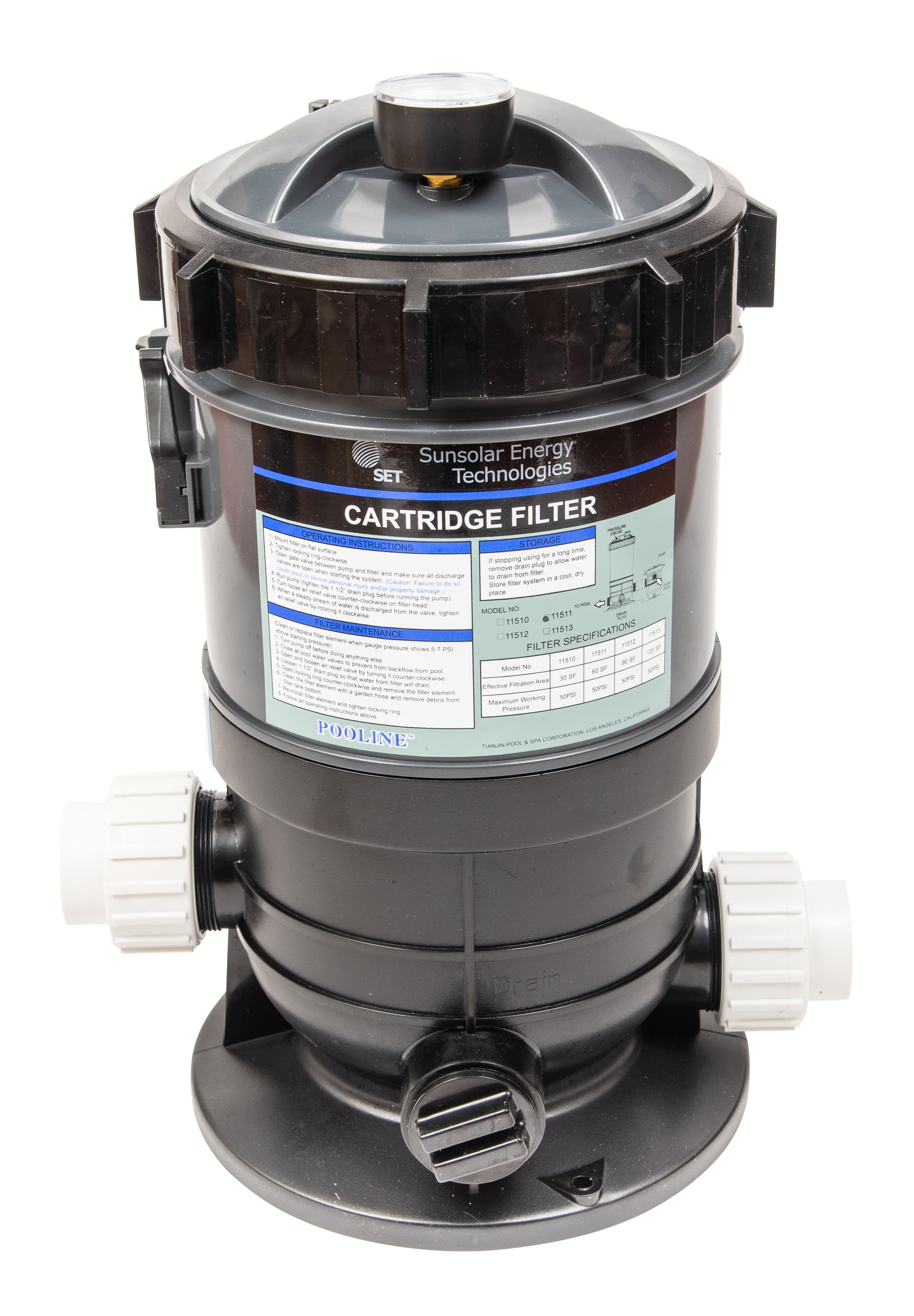 Cartridge Filter and Pressure Gauge with Union Fittings for Swimming Pool 60SF