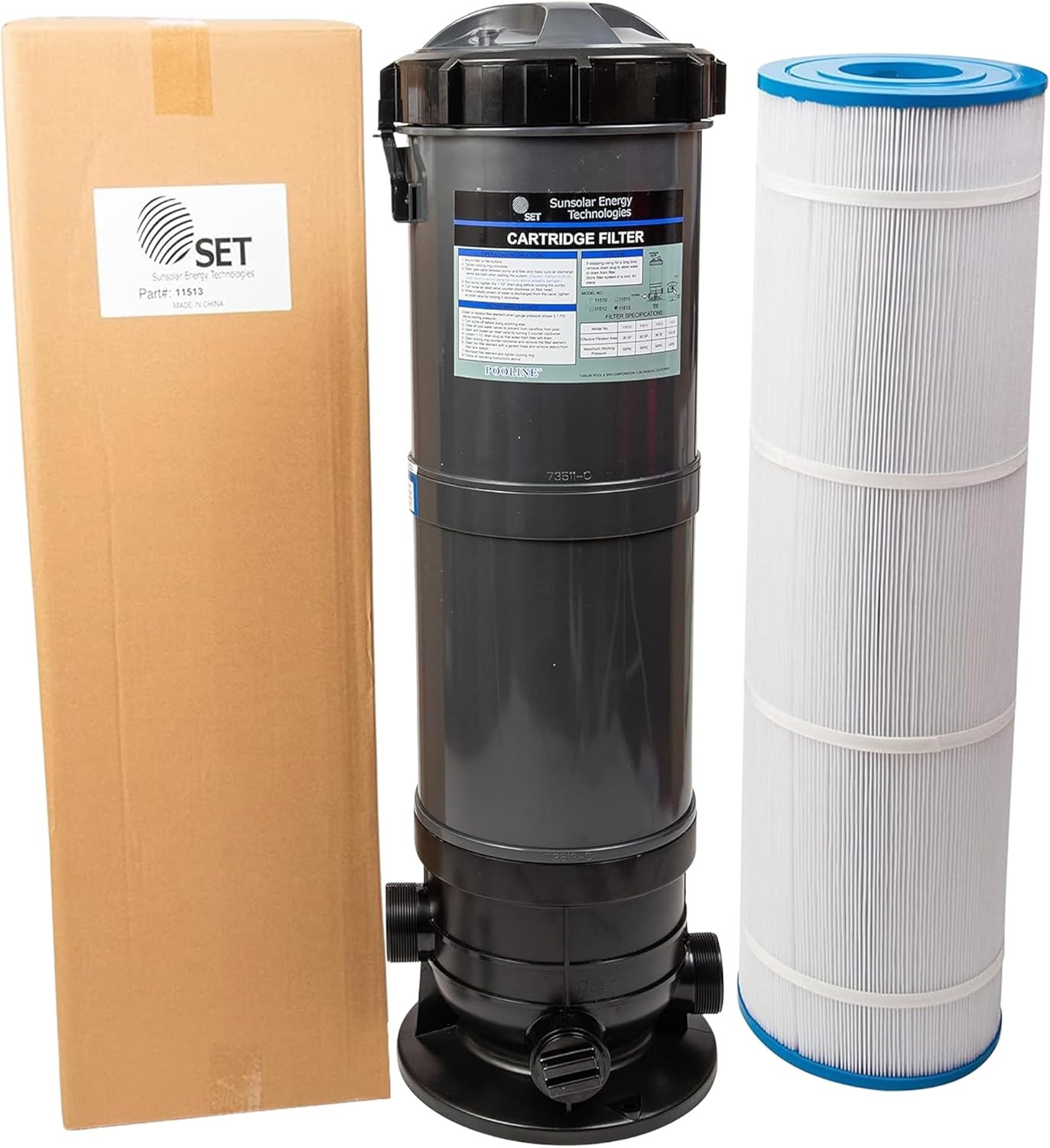 SET SUNSOLAR ENERGY TECHNOLOGIES Pool Cartridge Filter System 120SF Filter Area for Pools up to 20 000 Gallons.