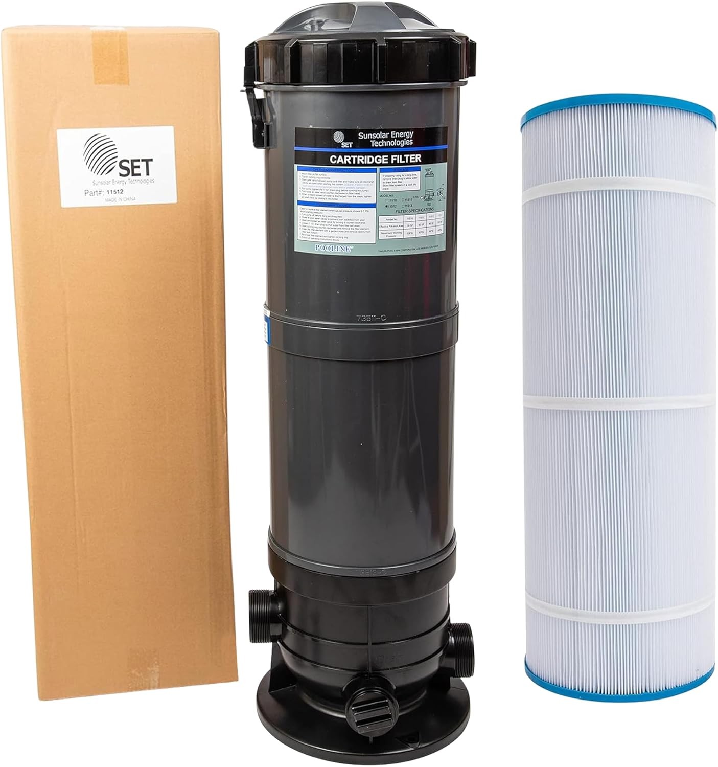 SET SUNSOLAR ENERGY TECHNOLOGIES Pool Cartridge Filter System 90SF Filter Area for Pools up to 15 000 Gallons.