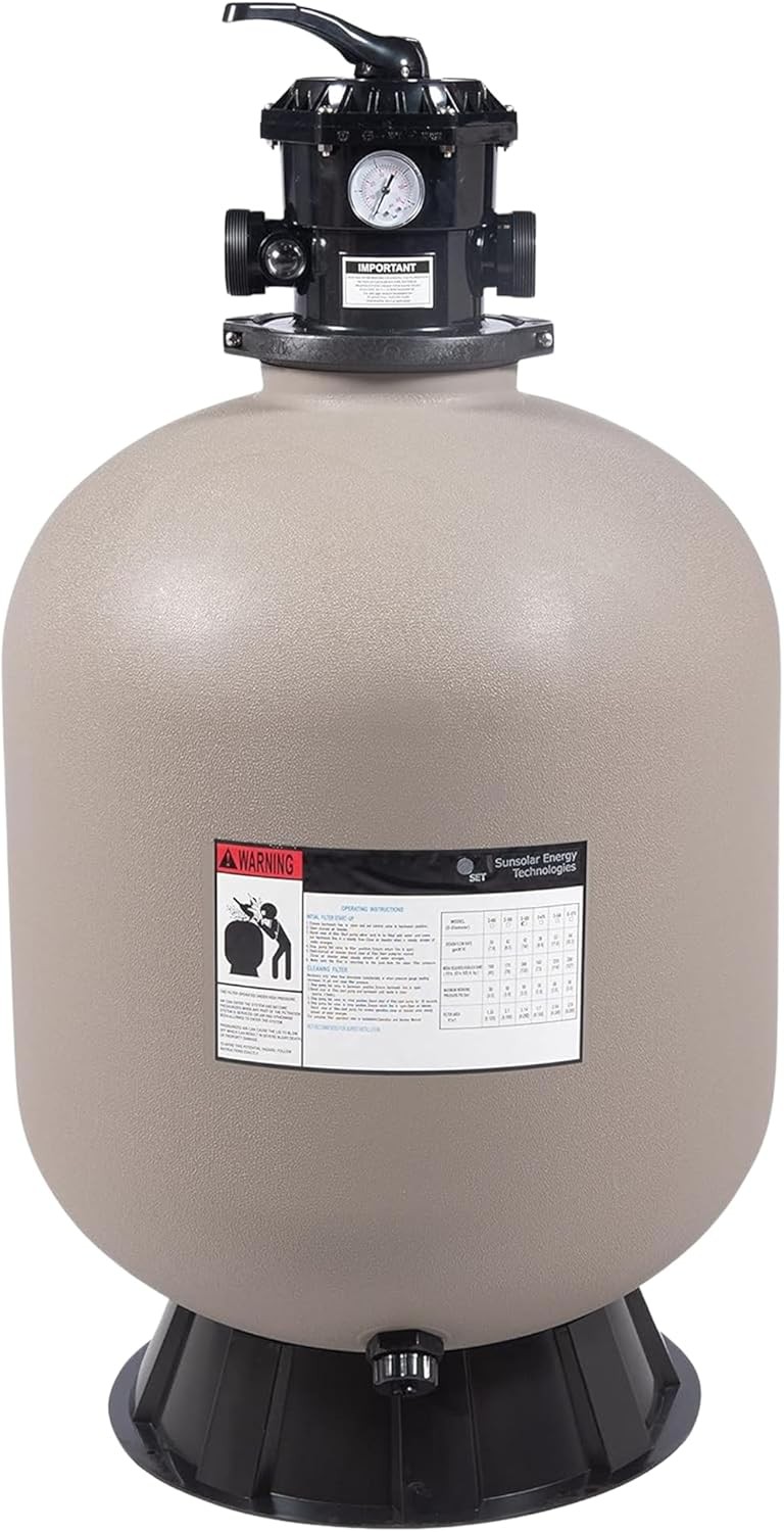 SUNSOLAR Swimming Pool Sand Filter — Corrosion-Proof Pool Cleaning Equipment — Water Filter for Pool to Remove Debris — 24-Inch Diameter Tank with 300 lbs Sand Capacity