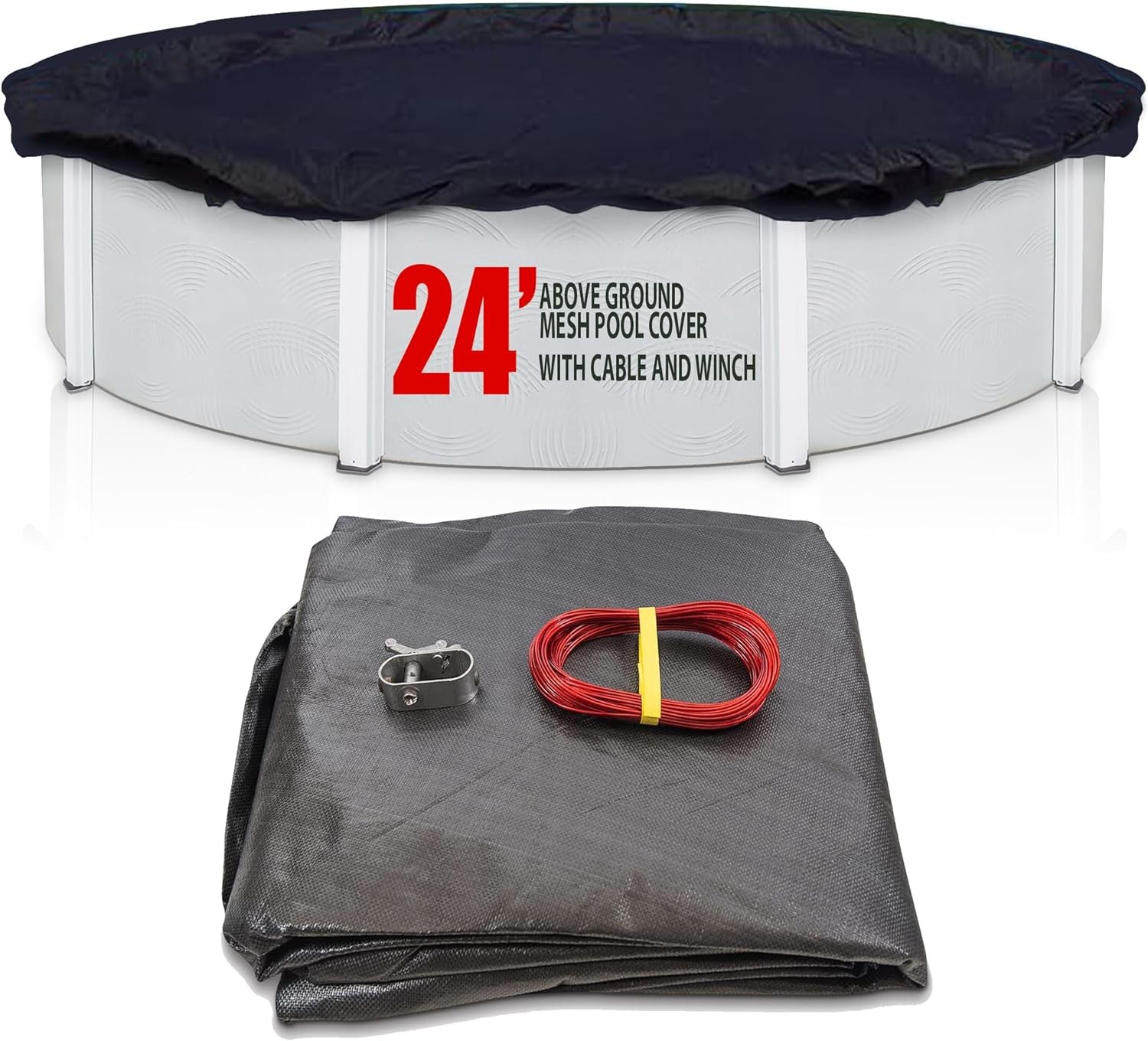 SET SunSolar Energy Technologies- MESH Above Ground Winter Pool Cover for 24 Foot Round Swimming Pool - Winter Pool Cover with Sturdy Cable and Winch 8-Yr warranty