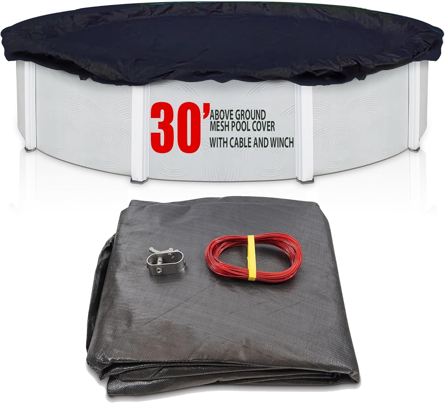 SET SunSolar Energy Technologies- MESH Above Ground Winter Pool Cover for 30 Foot Round Swimming Pool - Winter Pool Cover with Sturdy Cable and Winch 8-Yr warranty