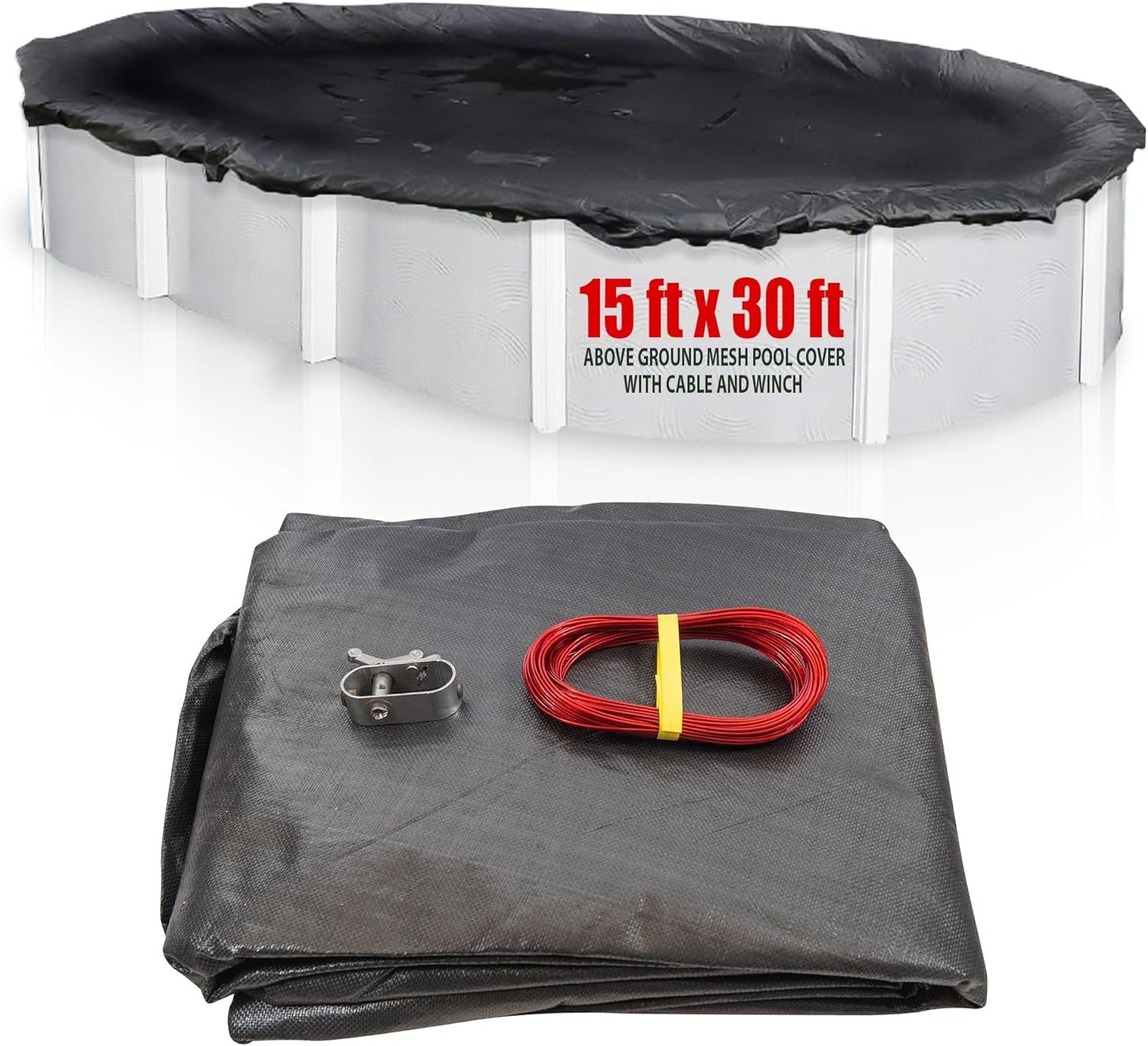 SET SunSolar Energy Technologies-  MESH Above Ground Winter Pool Cover for 15x30 Foot Oval Swimming Pool - Winter Pool Cover with Sturdy Cable and Winch 8-Yr warranty