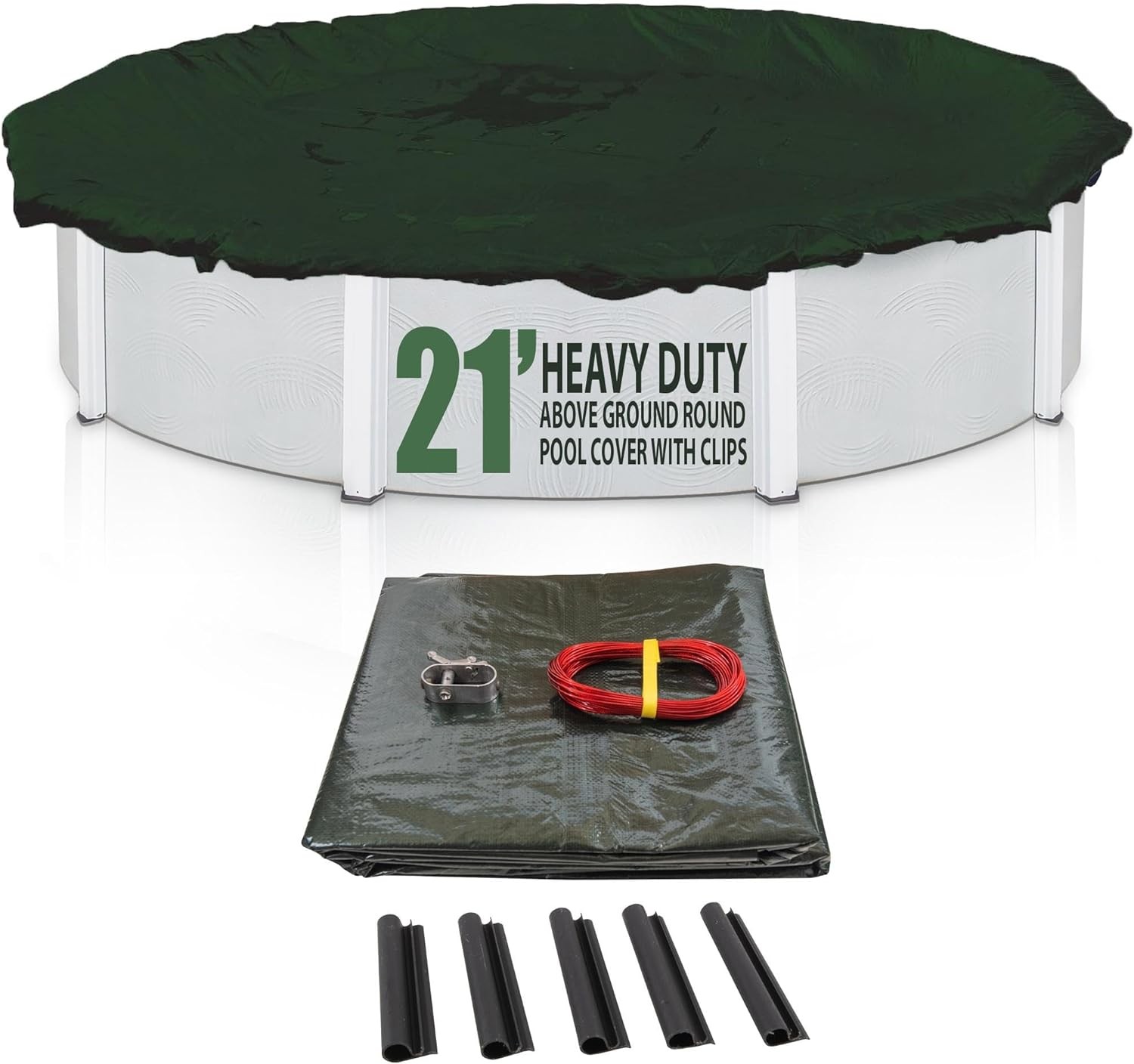 SET SunSolar Energy Technologies-  Heavy Duty series Above Ground Solid Pool Cover for 21 Foot Round Swimming Pool - Winter Pool Cover with Sturdy Cable and Winch 12-Yr warranty. Cover Clips Included.