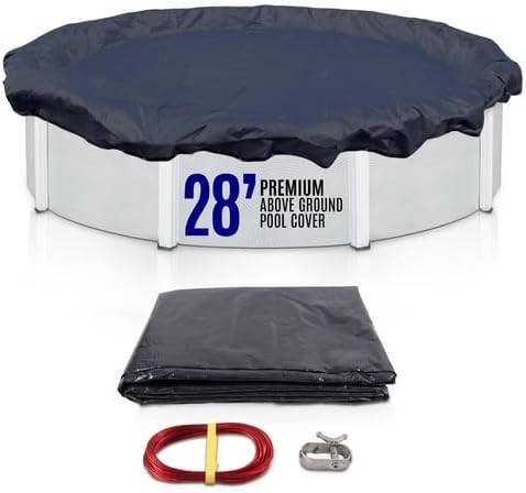 SET SunSolar Energy Technologies-  Premium series Above Ground Solid Pool Cover for 28 Foot Round Swimming Pool - Winter Pool Cover with Sturdy Cable and Winch 8-Yr warranty