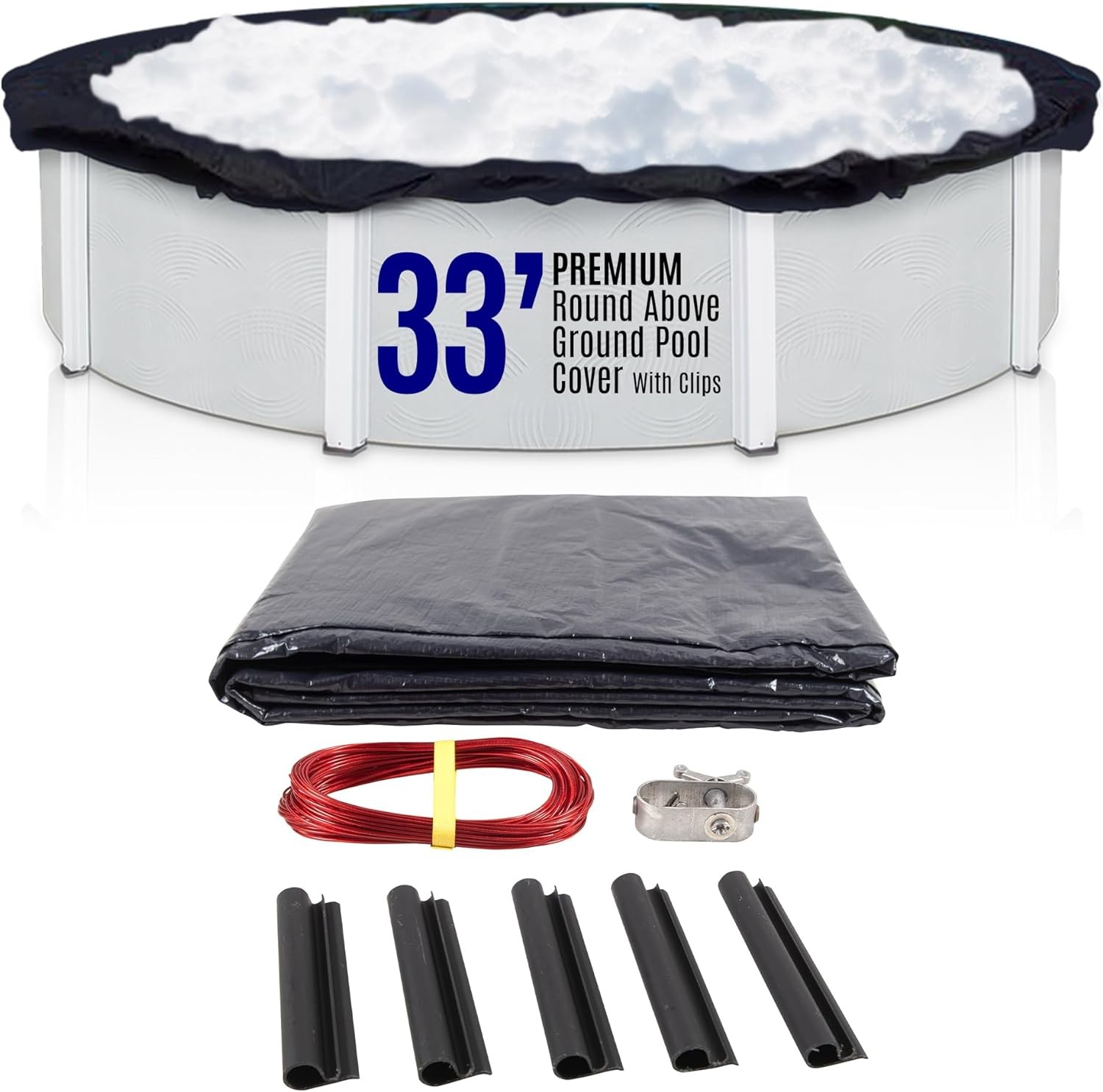 SET SunSolar Energy Technologies-  Premium series Above Ground Solid Pool Cover for 33 Foot Round Swimming Pool - Winter Pool Cover with Sturdy Cable and Winch 8-Yr warranty. Cover Clips Included.
