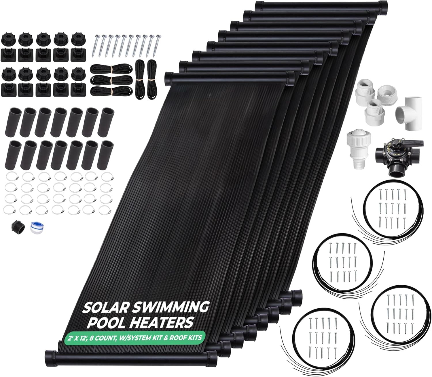 8-2X12' SunQuest Solar Swimming Pool Heater Complete System with Roof Kits