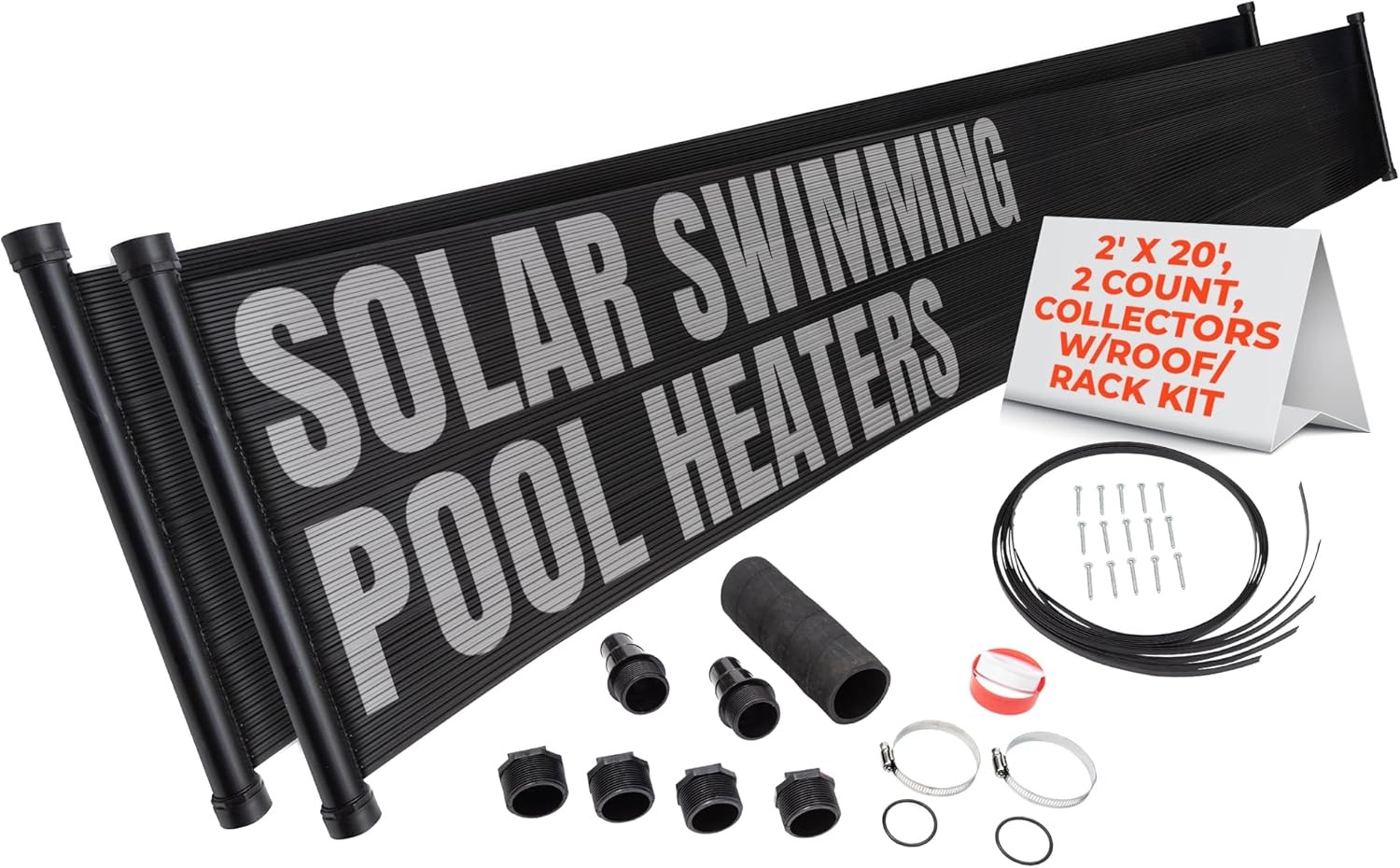 SunQuest Solar Pool Heater Panels - 2 (2ft x 20ft) collectors w/Roof/Rack Kit - Solar Water Heater for above Ground & Inground Pools - DIY-Tube on Web Design Panel-Polypropylene UV Resistant