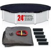 SET SunSolar Energy Technologies- MESH Above Ground Winter Pool Cover for 24 Foot Round Swimming Pool - Winter Pool Cover with Sturdy Cable and Winch 8-Yr warranty. Cover Clips Included.