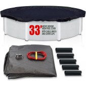 SET SunSolar Energy Technologies- MESH Above Ground Winter Pool Cover for 33 Foot Round Swimming Pool - Winter Pool Cover with Sturdy Cable and Winch 8-Yr warranty. Cover Clips Included.
