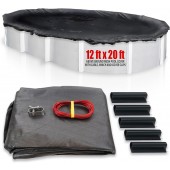 SET SunSolar Energy Technologies-  MESH Above Ground Winter Pool Cover for 12x20 Foot Oval Swimming Pool - Winter Pool Cover with Sturdy Cable and Winch 8-Yr warranty. Cover Clips Included.