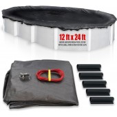 SET SunSolar Energy Technologies-  MESH Above Ground Winter Pool Cover for 12x24 Foot Oval Swimming Pool - Winter Pool Cover with Sturdy Cable and Winch 8-Yr warranty. Cover Clips Included.