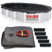 SET SunSolar Energy Technologies-  MESH Above Ground Winter Pool Cover for 15x30 Foot Oval Swimming Pool - Winter Pool Cover with Sturdy Cable and Winch 8-Yr warranty. Cover Clips Included.