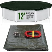 SET SunSolar Energy Technologies-  Heavy Duty series Above Ground Solid Pool Cover for 12 Foot Round Swimming Pool - Winter Pool Cover with Sturdy Cable and Winch 12-Yr warranty