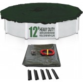 SET SunSolar Energy Technologies-  Heavy Duty series Above Ground Solid Pool Cover for 12 Foot Round Swimming Pool - Winter Pool Cover with Sturdy Cable and Winch 12-Yr warranty. Cover Clips Included.