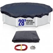 SET SunSolar Energy Technologies-  Premium series Above Ground Solid Pool Cover for 28 Foot Round Swimming Pool - Winter Pool Cover with Sturdy Cable and Winch 8-Yr warranty