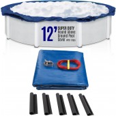 SET SunSolar Energy Technologies-  Super Duty series Above Ground Solid Pool Cover for 12 Foot Round Swimming Pool - Winter Pool Cover with Sturdy Cable and Winch 15-Yr warranty. Cover Clips Included.