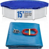 SET SunSolar Energy Technologies-  Super Duty series Above Ground Solid Pool Cover for 15 Foot Round Swimming Pool - Winter Pool Cover with Sturdy Cable and Winch 15-Yr warranty