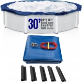 SET SunSolar Energy Technologies-  Super Duty series Above Ground Solid Pool Cover for 30 Foot Round Swimming Pool - Winter Pool Cover with Sturdy Cable and Winch 15-Yr warranty. Cover Clips Included.